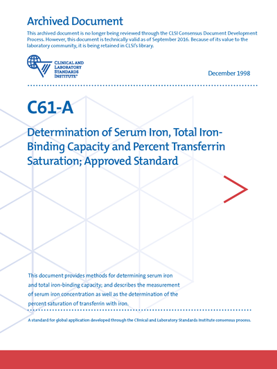Determination of Serum Iron, Total Iron-Binding Capacity and Percent Transferrin Saturation, 1st Edition