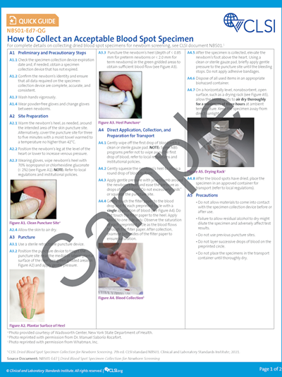 Specimen Collection and Specimen Quality for Newborn Screening Quick Guide, 7th Edition